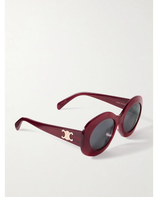 Céline Red Triomphe Oversized Round-Frame Acetate Sunglasses