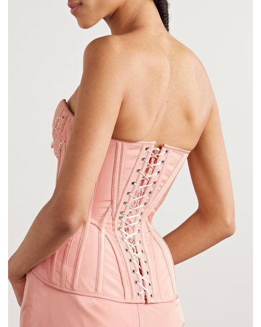 Wiederhoeft Pink Wasp Strapless Sequin-Embellished Tulle-Trimmed Taffeta Bustier Top