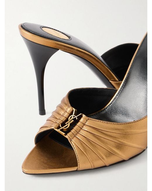Saint Laurent Natural Babylone 90 Metallic Leather Sandals