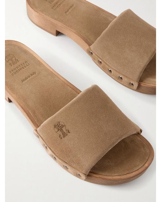 Brunello Cucinelli White Suede Clogs
