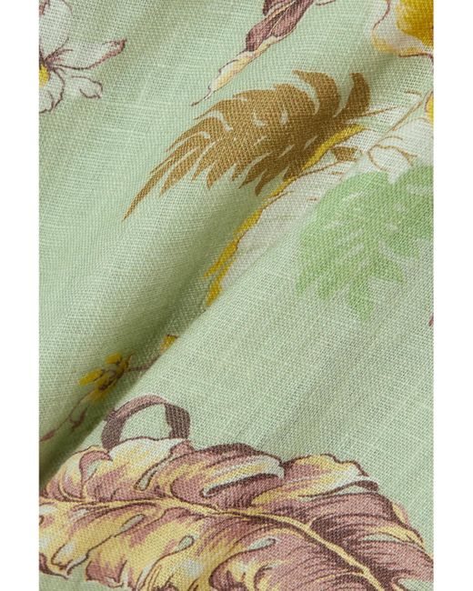 Zimmermann Green Matchmaker Floral-Print Linen Straight-Leg Pants