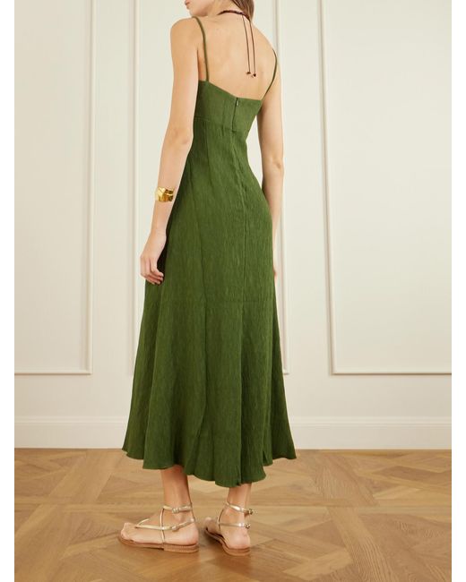 Johanna Ortiz Green Dream Spinner Crinkled-Crepe Midi Dress
