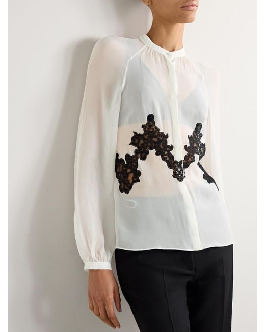 Gabriela Hearst Natural Yately Lace-Trimmed Silk-Chiffon Blouse