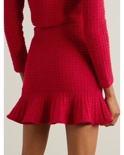 Self-Portrait Red Crystal-Embellished Waffle-Knit Mini Skirt