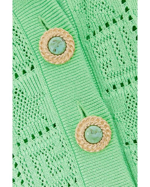 Balmain Green Cropped Pointelle-Knit Cardigan