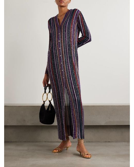 Missoni Blue Cardigan Aus Gestreiftem Häkelstrick Mit Pailletten