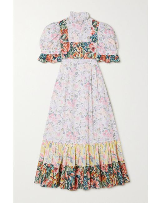 BATSHEVA + Laura Ashley Ruthin Paneled Floralprint Cottonpoplin Midi