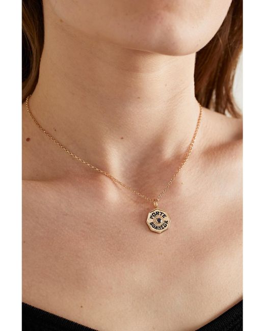 Marlo Laz Natural Mini Porte Bonheur 14-Karat, Enamel, Sapphire And Diamond Necklace