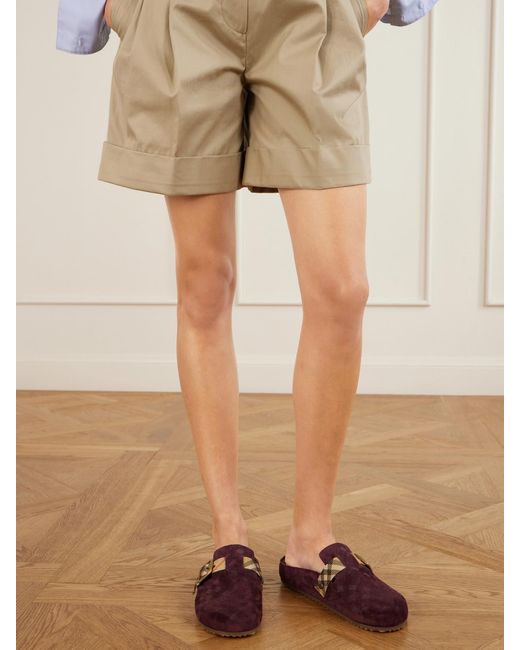 Burberry Brown Checked Suede Clogs