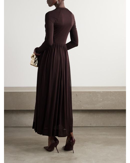 Tory Burch Purple Wrap-Effect Gathered Jersey Midi Dress