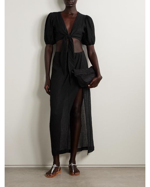 Lisa Marie Fernandez Black Cropped Tie-Front Linen-Blend Gauze Top