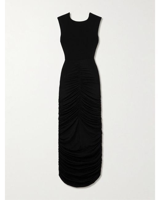 Magda Butrym Black Ruched Open-Back Stretch-Jersey Gown