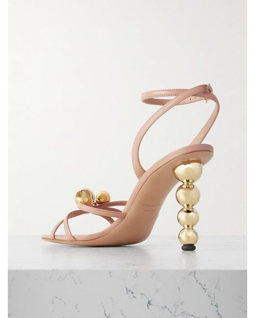 Ferragamo Metallic Karina Sandalen Aus Leder Mit Verzierungen