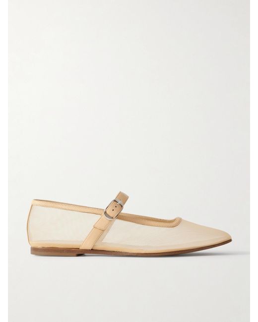 Le Monde Beryl Natural Mary-Jane-Ballerinas Aus Mesh Mit Lederbesätzen