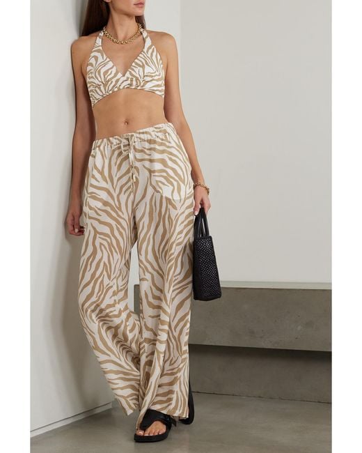 Max Mara Natural Beachwear Alberta Zebra-Print Triangle Halterneck Bikini Top