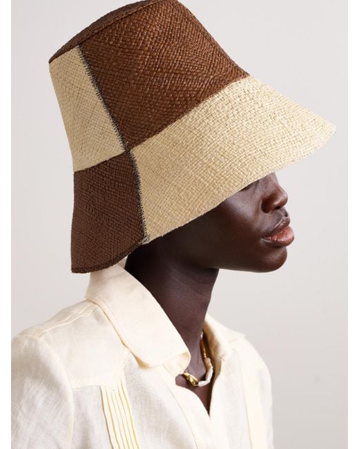 Johanna Ortiz Natural Artesano Heaven And Earth Checked Straw Bucket Hat