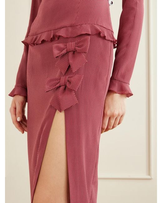 Alessandra Rich Pink Bow-Detailed Polka-Dot Silk-Crepe Midi Dress