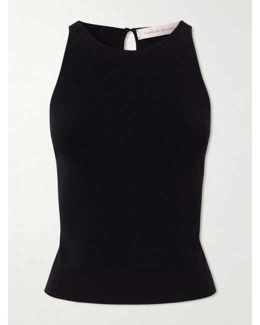 Carolina Herrera Black Cropped Ribbed-Knit Jersey Tank
