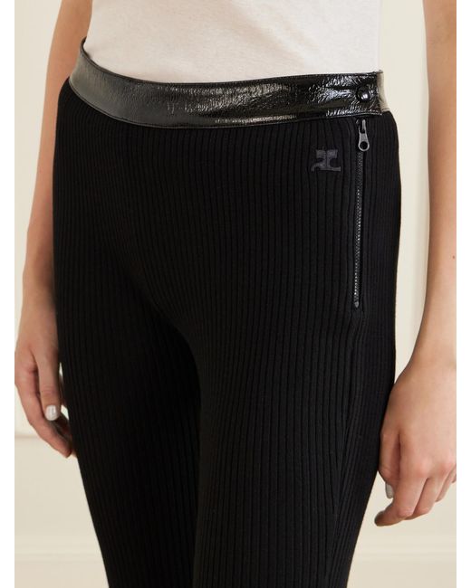 Courreges Black Ribbed Flared Vinyl Pants