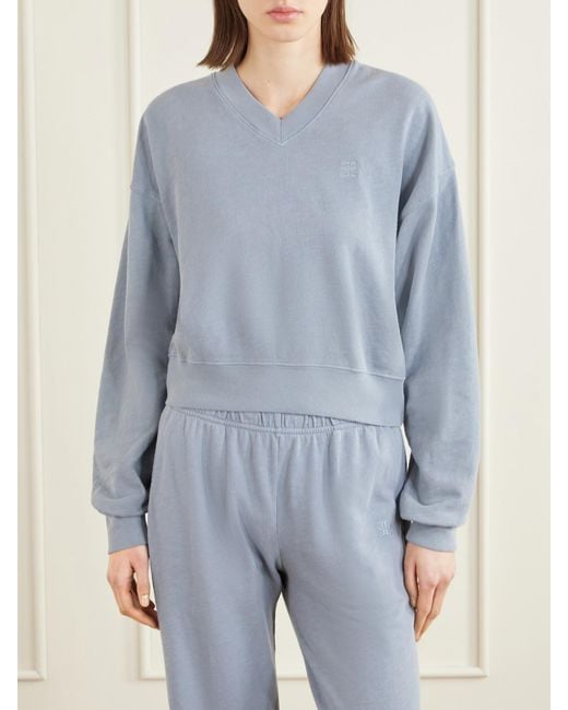 ÉTERNE Blue Embroidered Cotton-Jersey Sweater
