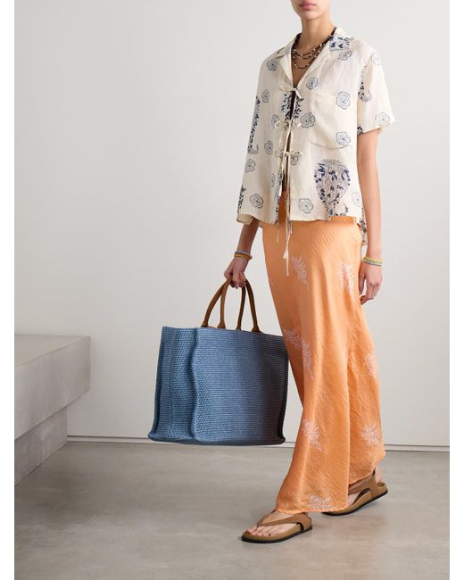 Alix Of Bohemia Orange Lyra Floral-Print Crinkled-Silk Maxi Skirt