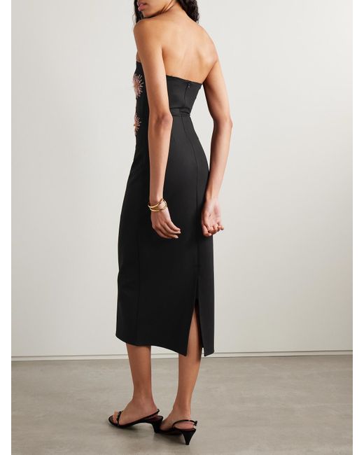 Staud Black Brooke Trägerloses Midikleid Aus Crêpe Mit Verzierungen