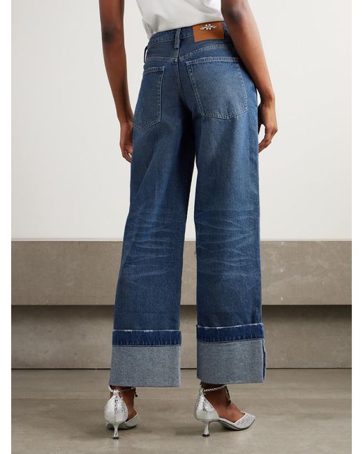 Simone Rocha Blue Embellished Distressed Wide-Leg Jeans