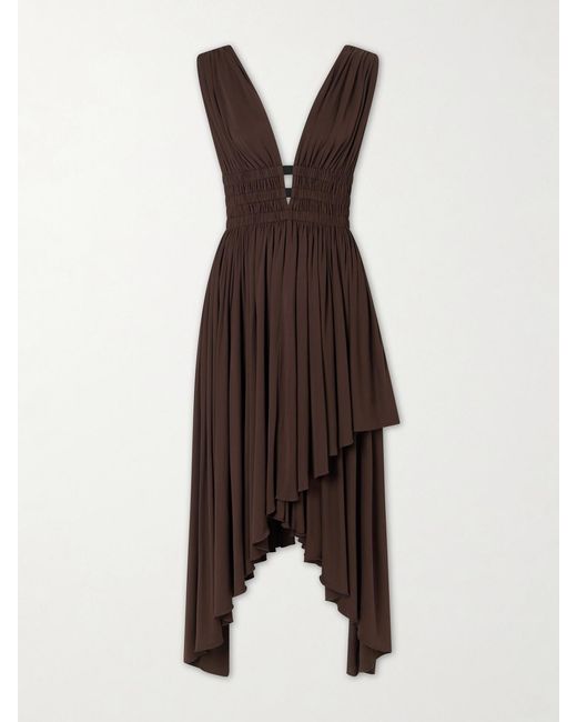 Alaïa Brown Draped Jersey Midi Dress
