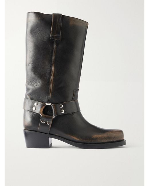 Paris Texas Black Roxy Studded Leather Knee Boots