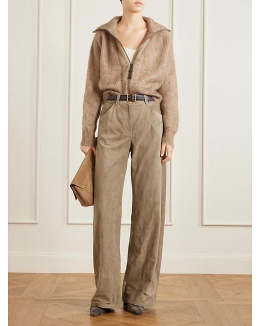 Brunello Cucinelli Natural Ribbed Brushed-Knit Zip-Up Cardigan