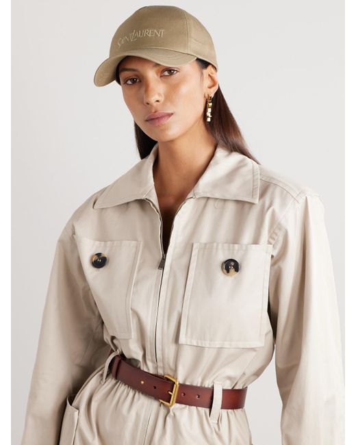 Casquette En Gabardine De Coton Et Lin Mélangés À Broderie Saint Laurent en coloris Natural