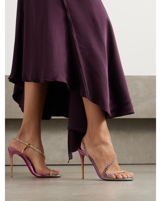 Christian Louboutin Pink Rosalie 100 Crystal-Embellished Metallic Leather Sandals