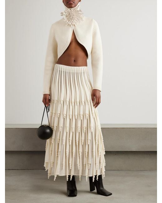 Alaïa Natural Cropped Cashmere-Blend Turtleneck Sweater