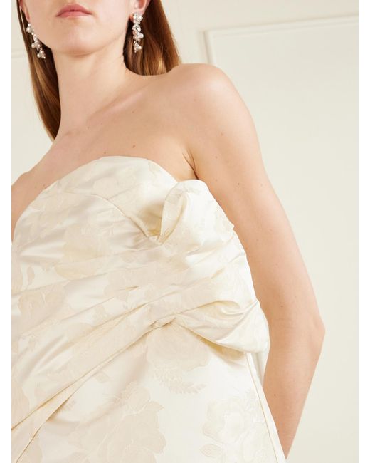 Simone Rocha Natural Gathered Flower Sash Satin Brocade Top