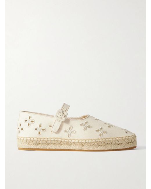 Loeffler Randall Natural Clover Grosgrain-Trimmed And Broderie Anglaise Canvas Espadrilles