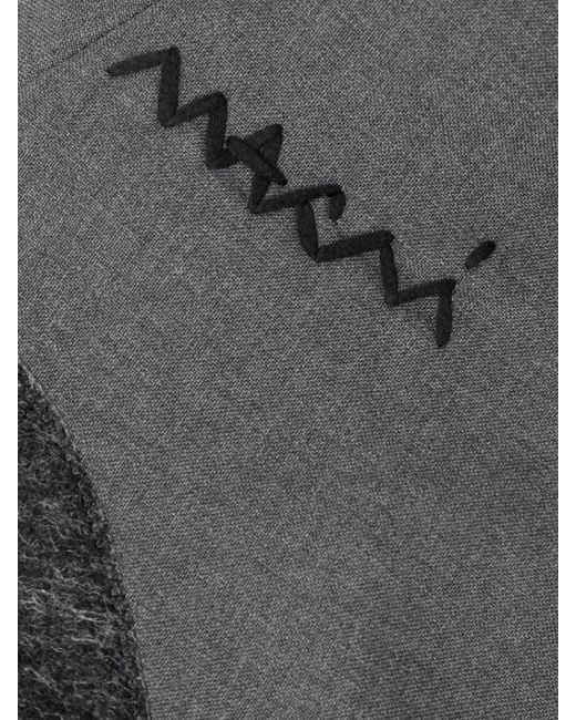 Marni Gray Felt-Trimmed Frayed Embroidered Wool Jacket