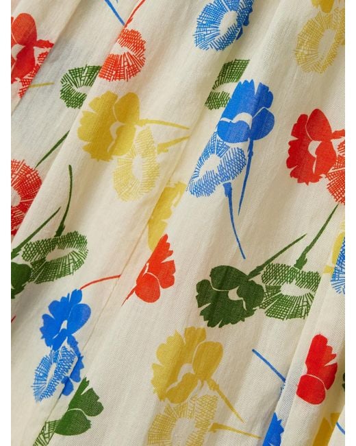 Bode White Gathered Floral-Print Cotton-Voile Maxi Dress