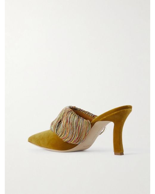 Manolo Blahnik Natural Caldean 90 Mules Aus Samt Mit Fransen
