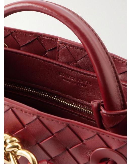 Bottega Veneta Red Mini Andiamo Intrecciato Leather Tote