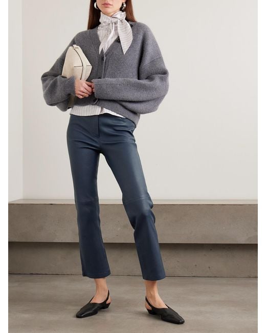 Joseph Blue Duke Cropped Leather Flared Pants