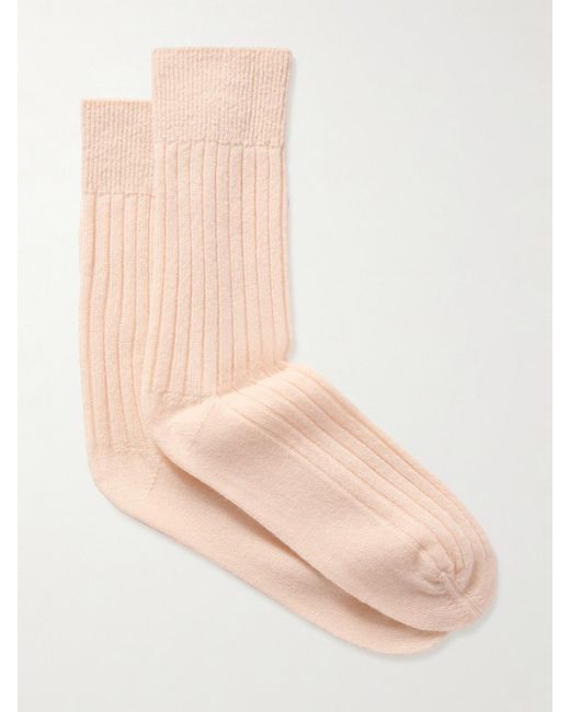 The Elder Statesman Natural Socken Aus Geripptem Kaschmir