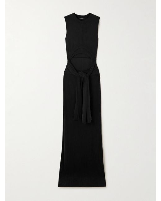 Balmain Black Maxikleid Aus Geripptem Jersey Mit Cut-Out