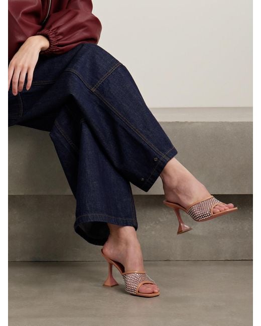 AMINA MUADDI Pink Lupita Crystal-Embellished Fishnet And Leather Mules