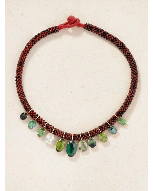 Marisa Klass Natural 18-Karat, Tourmaline And Tiger's Eye Necklace