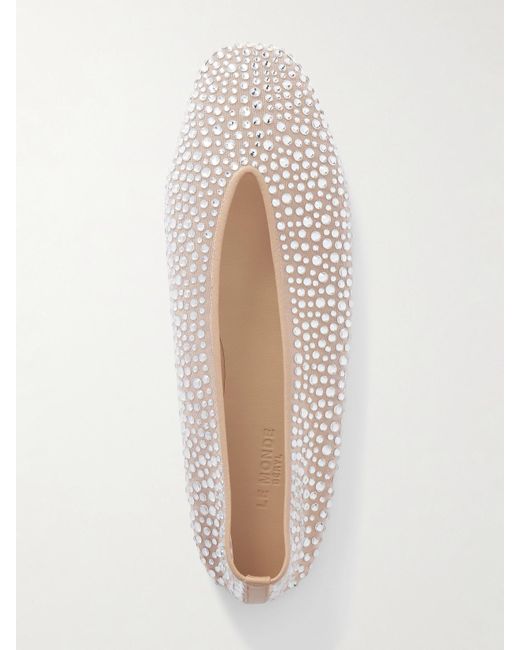 Le Monde Beryl Natural Luna Crystal-Embellished Leather-Trimmed Mesh Flats