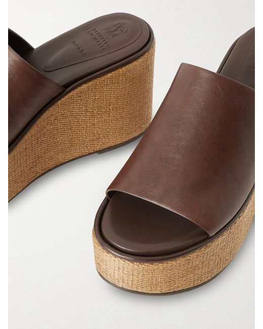 Brunello Cucinelli Natural 80 Leather Platform Sandals
