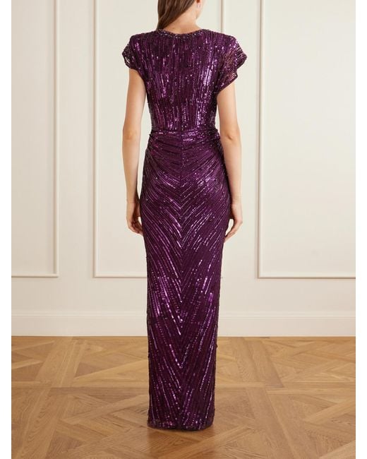 Jenny Packham Purple Lacie Twisted Embellished Tulle Gown