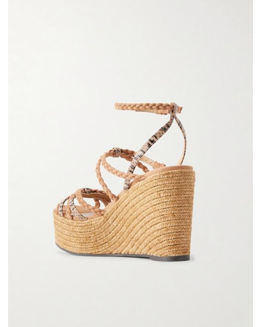Jimmy Choo Natural Nyra 100 Braided Snake-Effect Leather And Suede Wedge Sandals