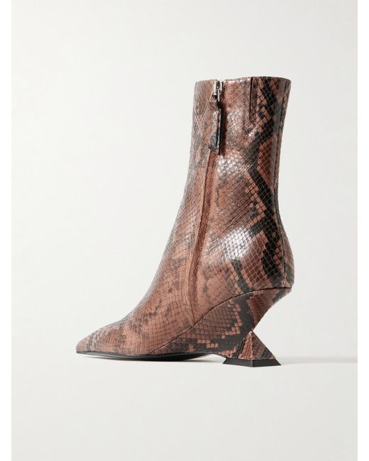 The Attico Brown Cheope Snake-Effect Leather Ankle Boots