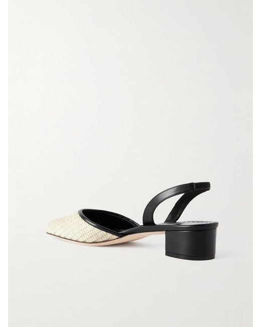 Manolo Blahnik Natural Raffro 30 Leather-Trimmed Raffia Slingback Pumps